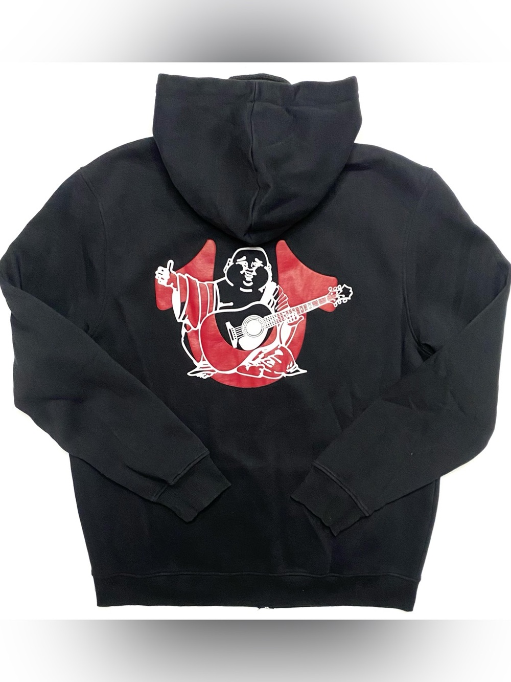 True Religion Black Overlap Buddha Guitar Horseshoe Logo Hoodie Sweatshirt XL